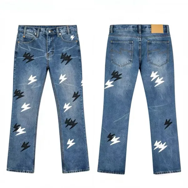 Design Lightning Bolt Print Gradient Wash Jeans - 26
