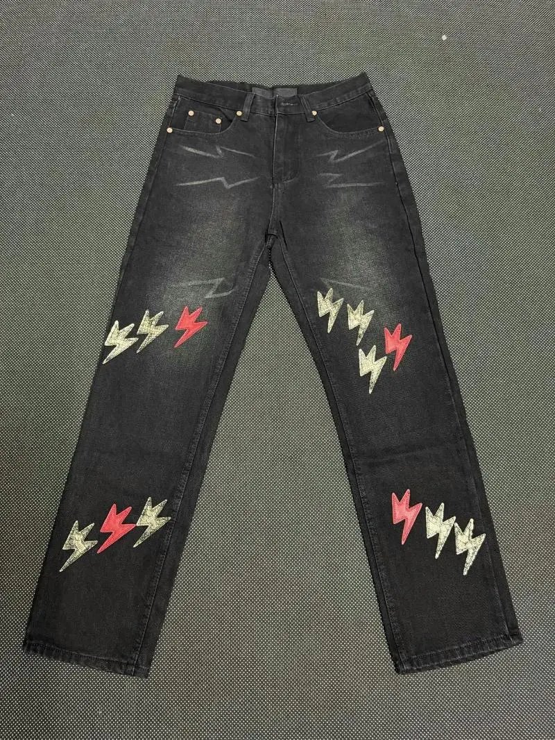 Design Lightning Bolt Print Gradient Wash Jeans - 10