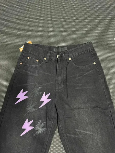Design Lightning Bolt Print Gradient Wash Jeans - 33