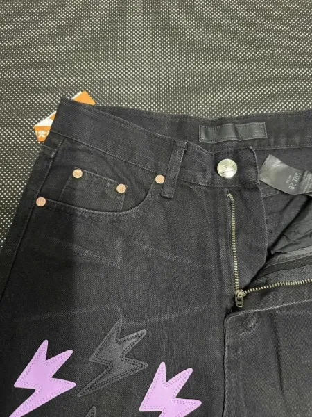 Design Lightning Bolt Print Gradient Wash Jeans - 34