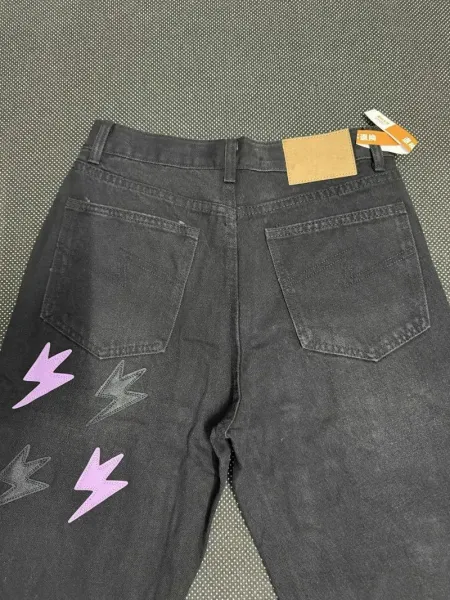 Design Lightning Bolt Print Gradient Wash Jeans - 40
