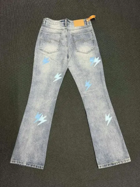 Design Lightning Bolt Print Gradient Wash Jeans - 12