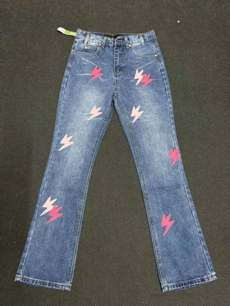 Design Lightning Bolt Print Gradient Wash Jeans - 18