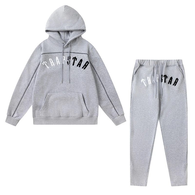 Trapstar Logo Hoodie and Sweatpants Set Gray - 45
