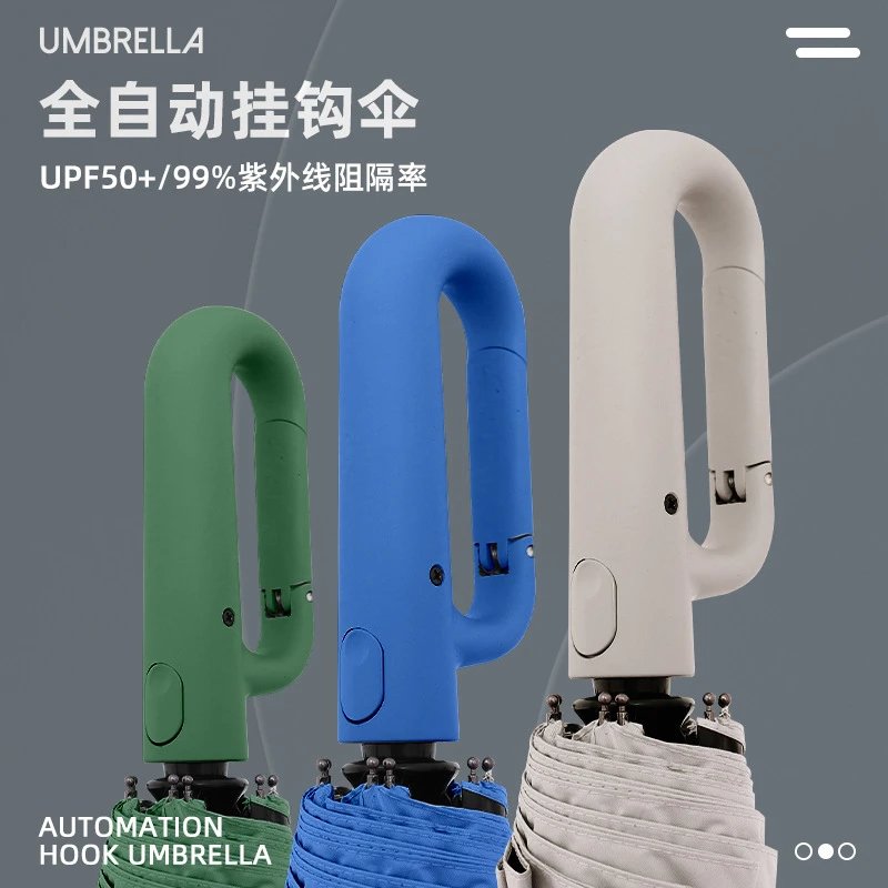 Hook Handle Automatic Logo Folding Umbrella