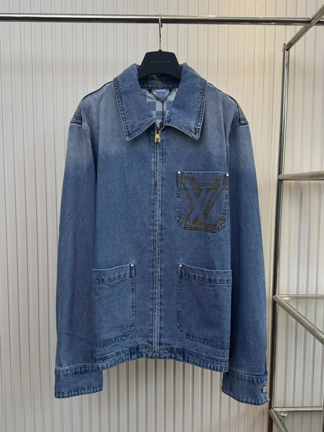 Louis Vuitton Jackets Denim zip jacket with oversized collar and LV monogram pocket product detail image 1
