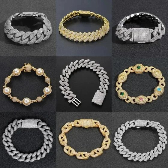 5A*Cubic Zirconia Stone Flash Diamond Bracelet High Quality Hip Hop Jewelry