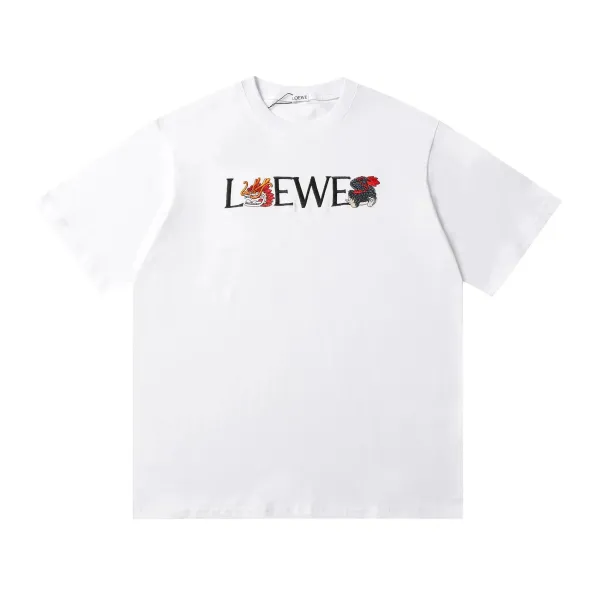 Loewe Dragon and Rooster Embroidered Logo T-Shirt White - 1