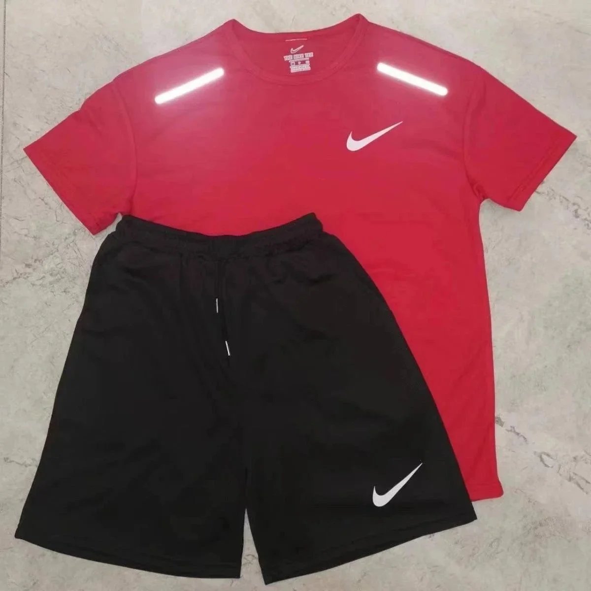 Nike Matching Sets Short-Sleeve Top and Shorts Set with Reflective Shoulder Details — Style 1 07
