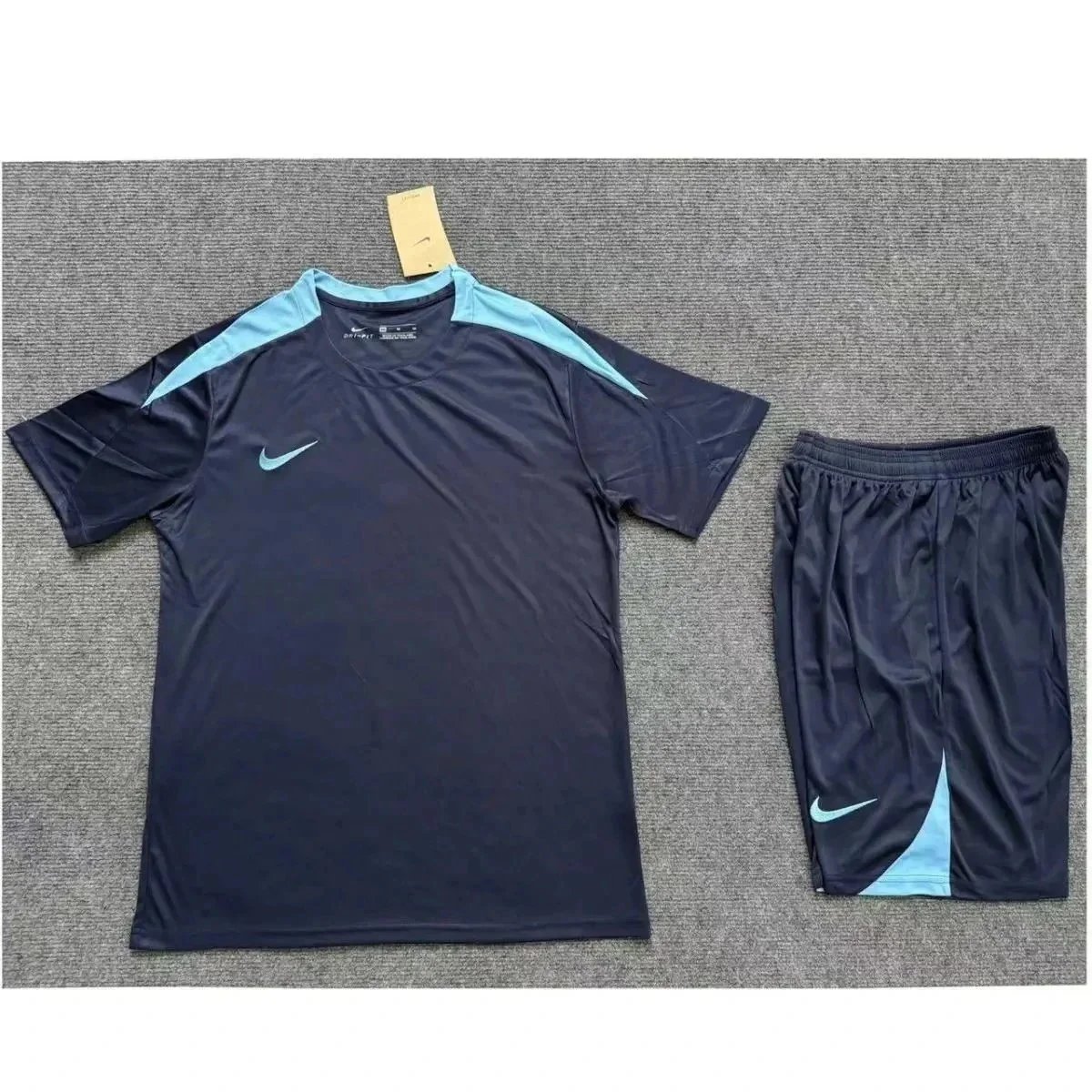 Nike Matching Sets Short-Sleeve Top and Shorts Set with Reflective Shoulder Details — Style 2 Navy Blue Set