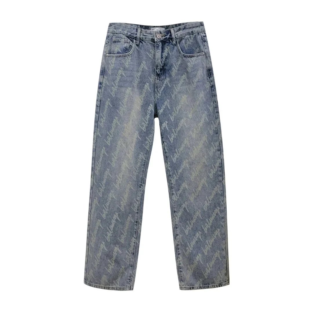 Balenciaga Logo-Print Wide-Leg Jeans Blue - 1