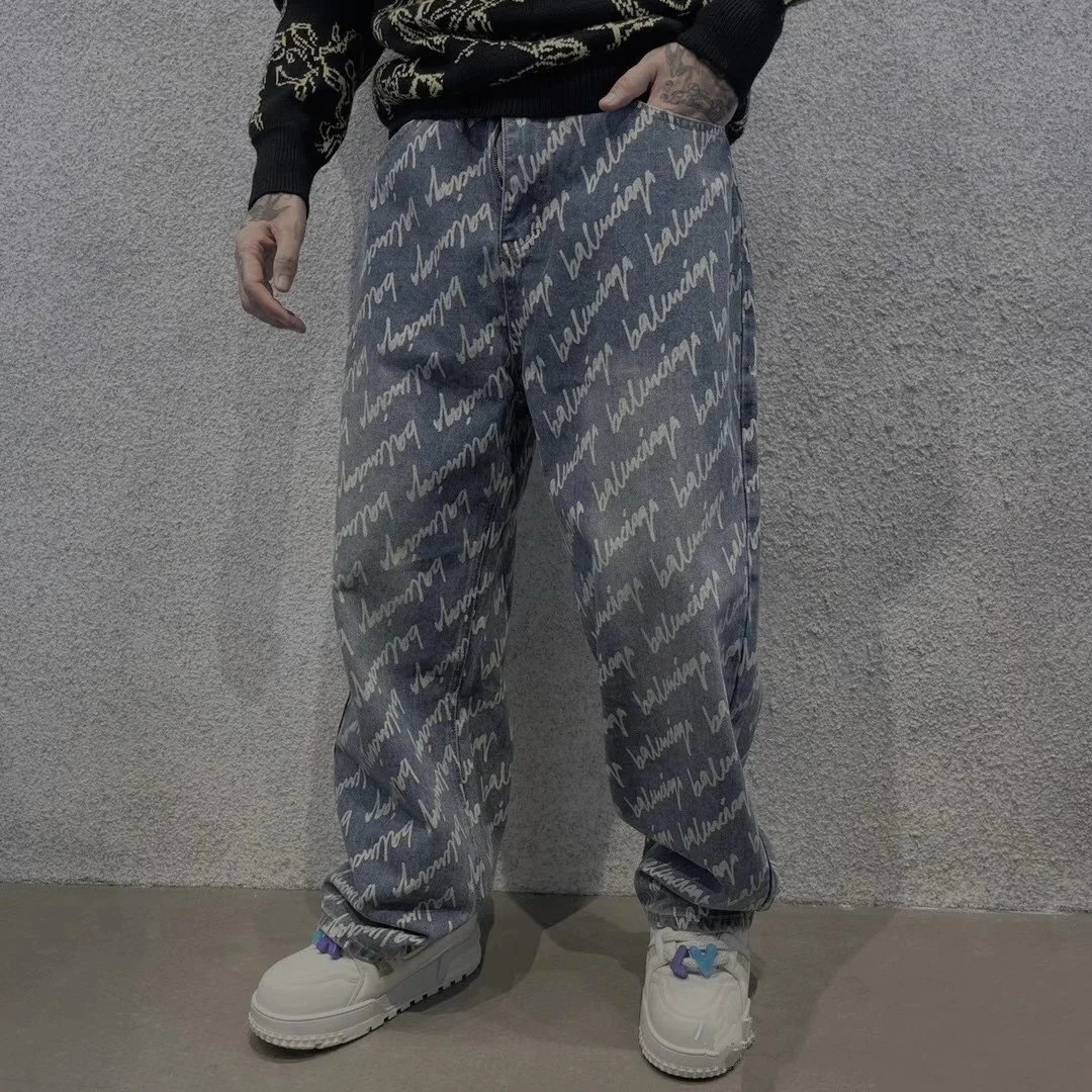 Balenciaga Logo-Print Wide-Leg Jeans Blue - 5