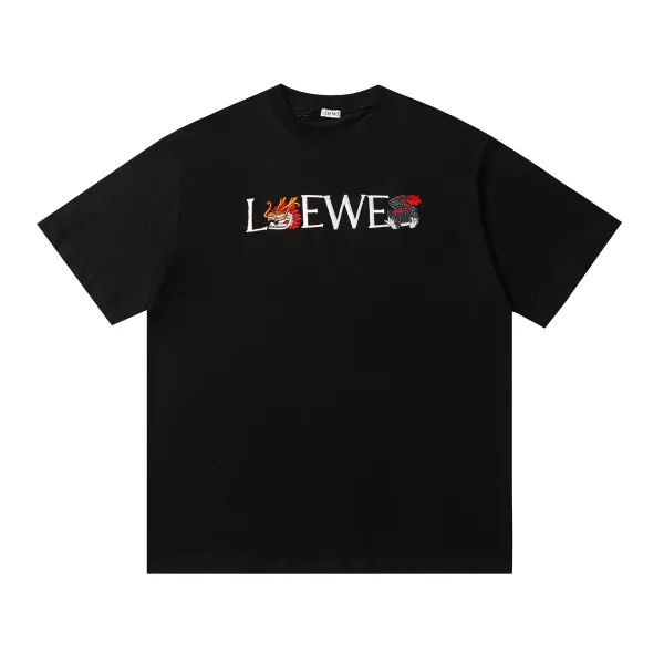 Loewe Dragon Embroidered Logo Black T-Shirt - 1