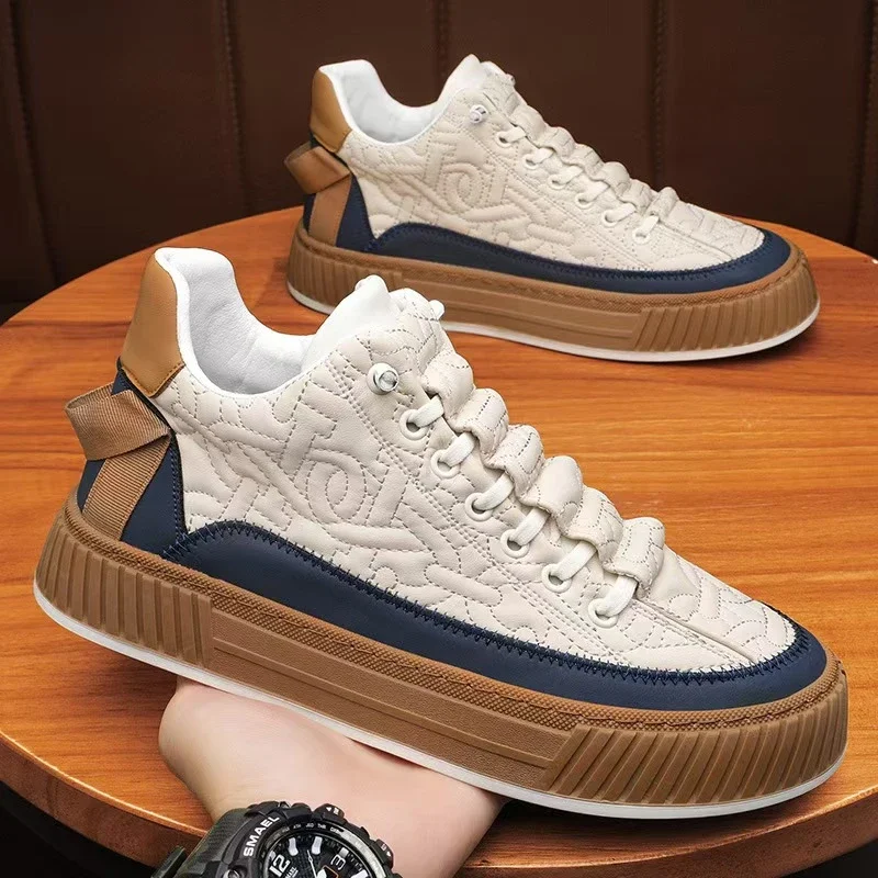 Men's Waterproof Leather Platform Slip-On Sneakers