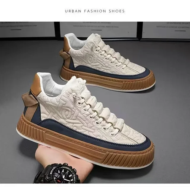 Men's Waterproof Leather Platform Slip-On Sneakers Detail