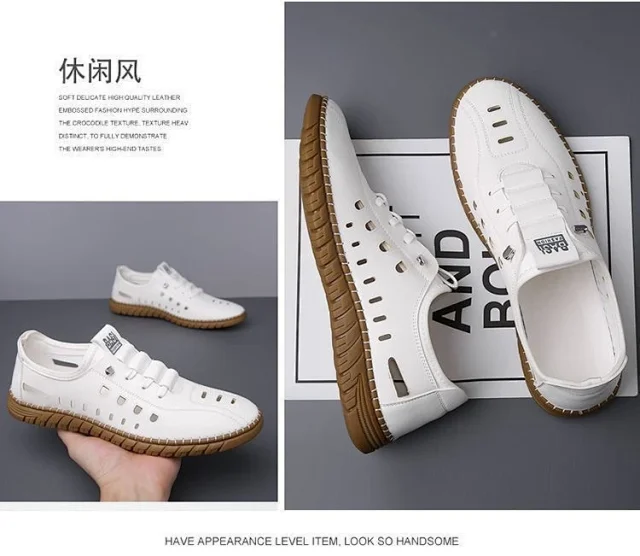Men's Soft Leather Perforated Dad Sandals Detail
