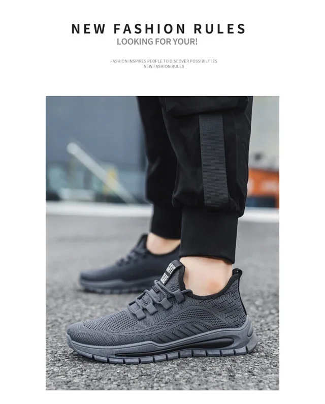 Breathable Big Men's Mesh Sneakers New All-Black Detail
