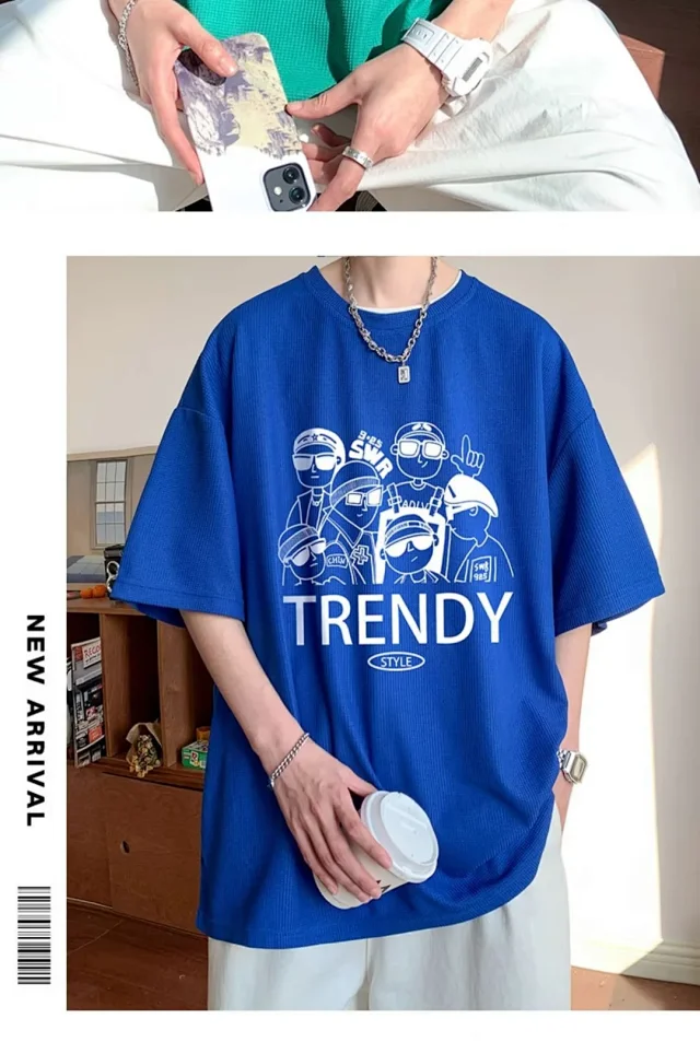 Trendy Ins Men's Printed Short Sleeve Tee Detail