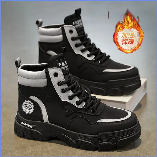 Men's Vintage Work Boots High-Cut Yellow Outdoor Detail