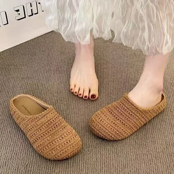 Women's Handmade Woven Birkenstock-Style Closed-Toe Slides