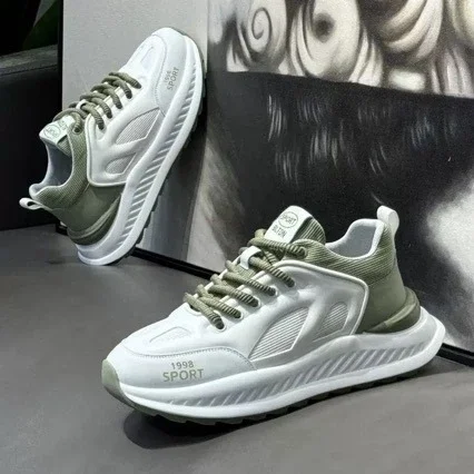 Men's White Chunky Platform Mesh Sneakers