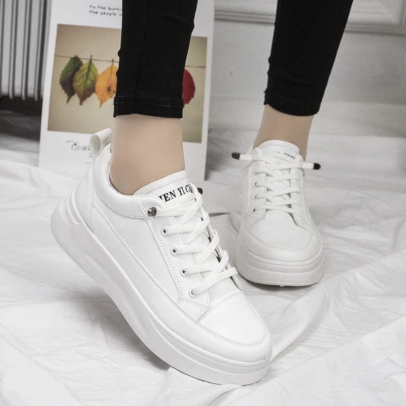 Trendy Women's Chunky White Leather Platform Sneakers