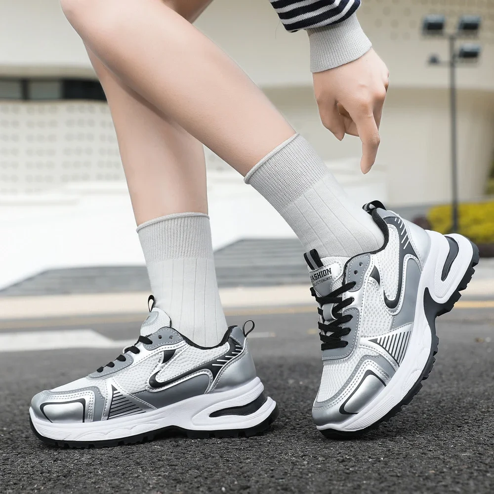 Women's Chunky Mesh Platform Sneakers - Korean Style White