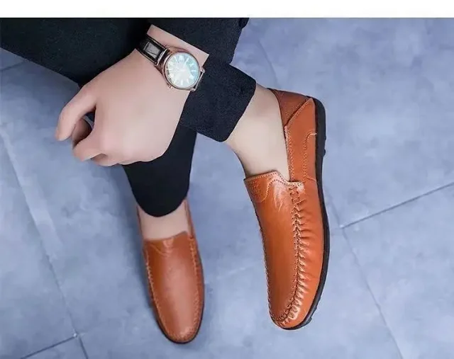 Men's Leather Slip-On Driving Shoes Detail