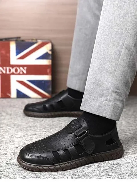 Men's Leather Sandals Non-slip Sole Business Casual Smart Breathable Sandals Detail