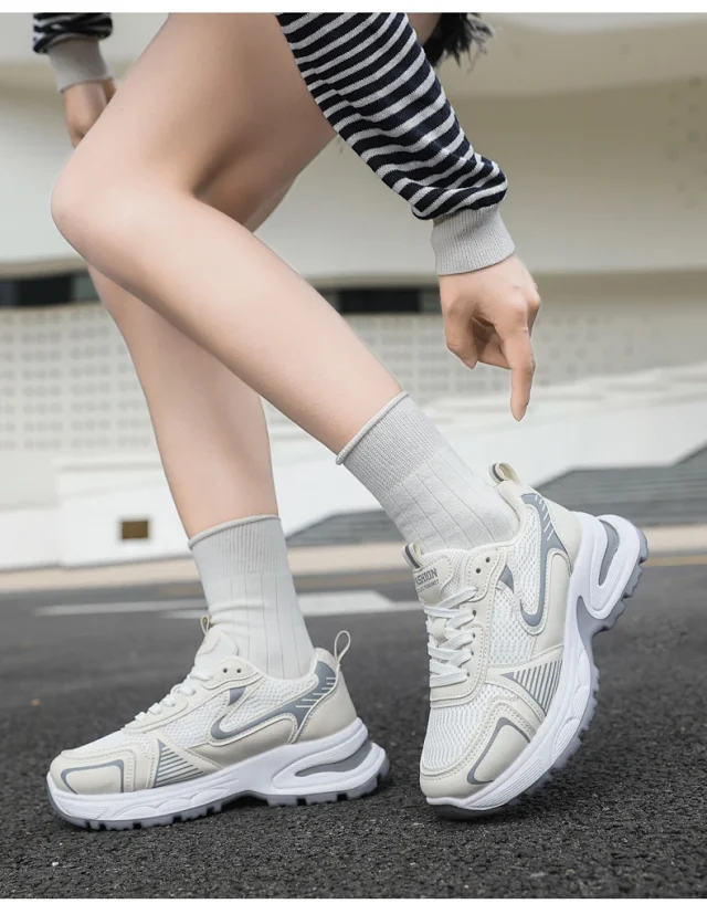 Women's Chunky Mesh Platform Sneakers - Korean Style White Detail