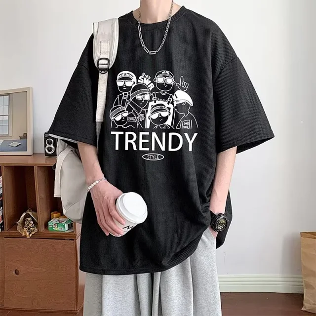 Trendy Ins Men's Printed Short Sleeve Tee Detail