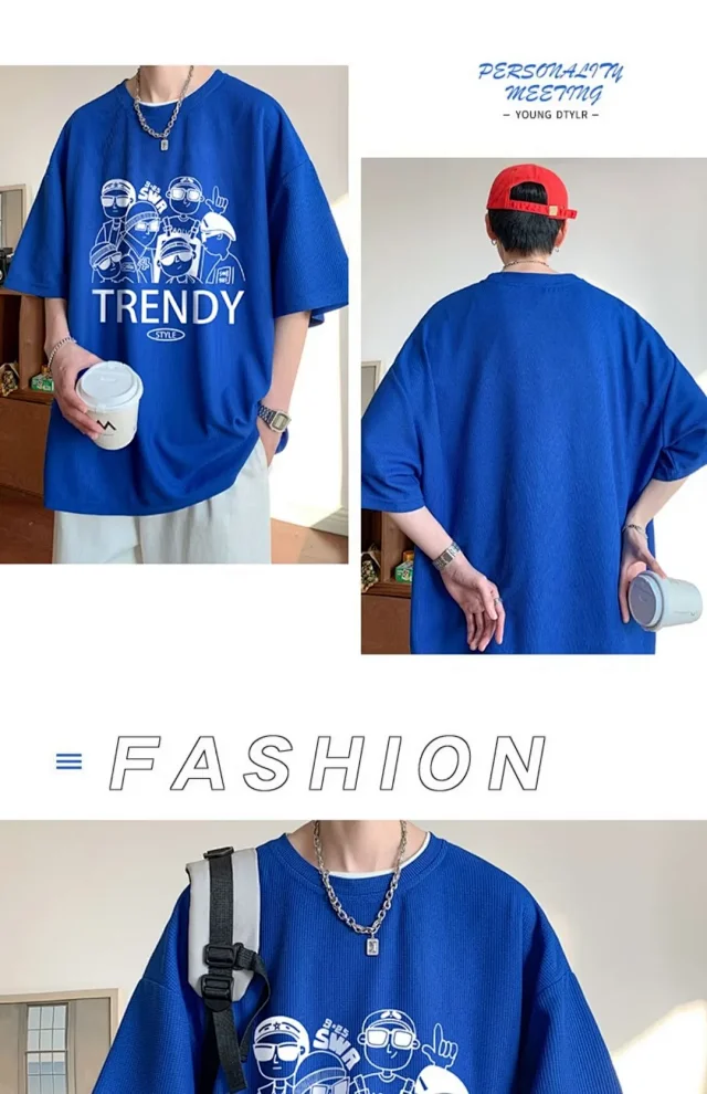 Trendy Ins Men's Printed Short Sleeve Tee Detail