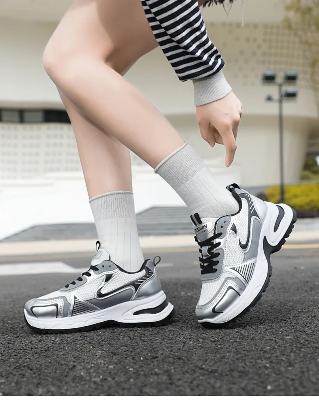 Women's Chunky Mesh Platform Sneakers - Korean Style White Detail