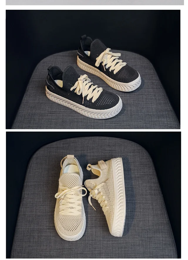Women's Platform White Sneakers 2025 Mesh Athletic +2cm Y2K Detail