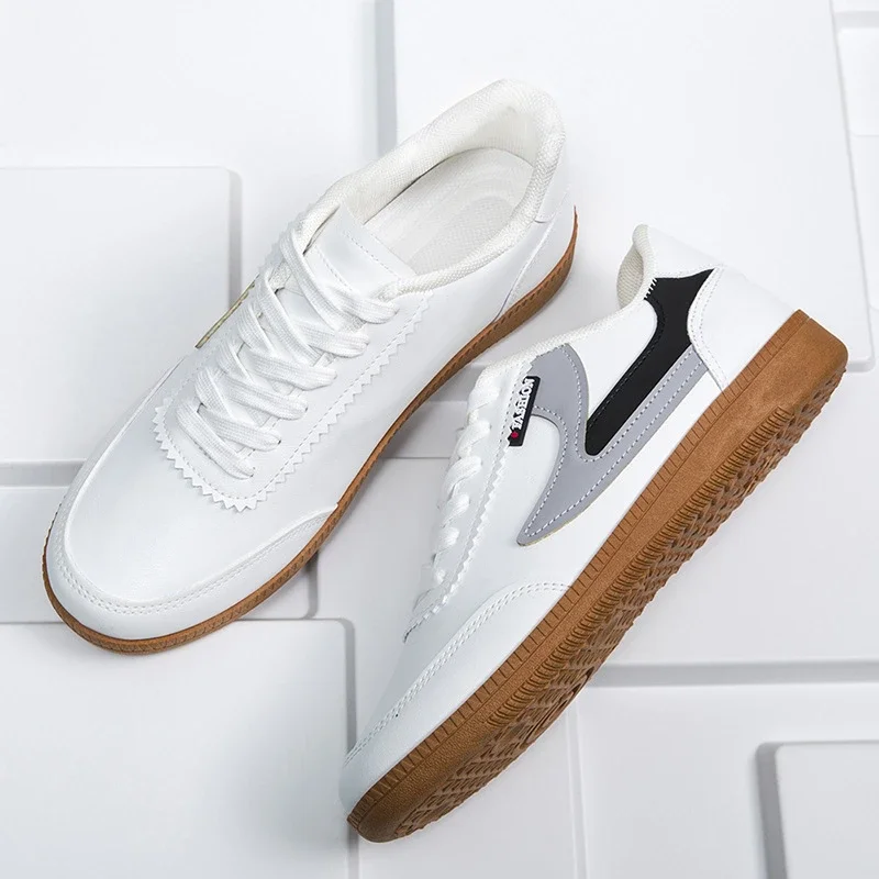 Men's 2025 Leather Sneakers White Canvas Breathable