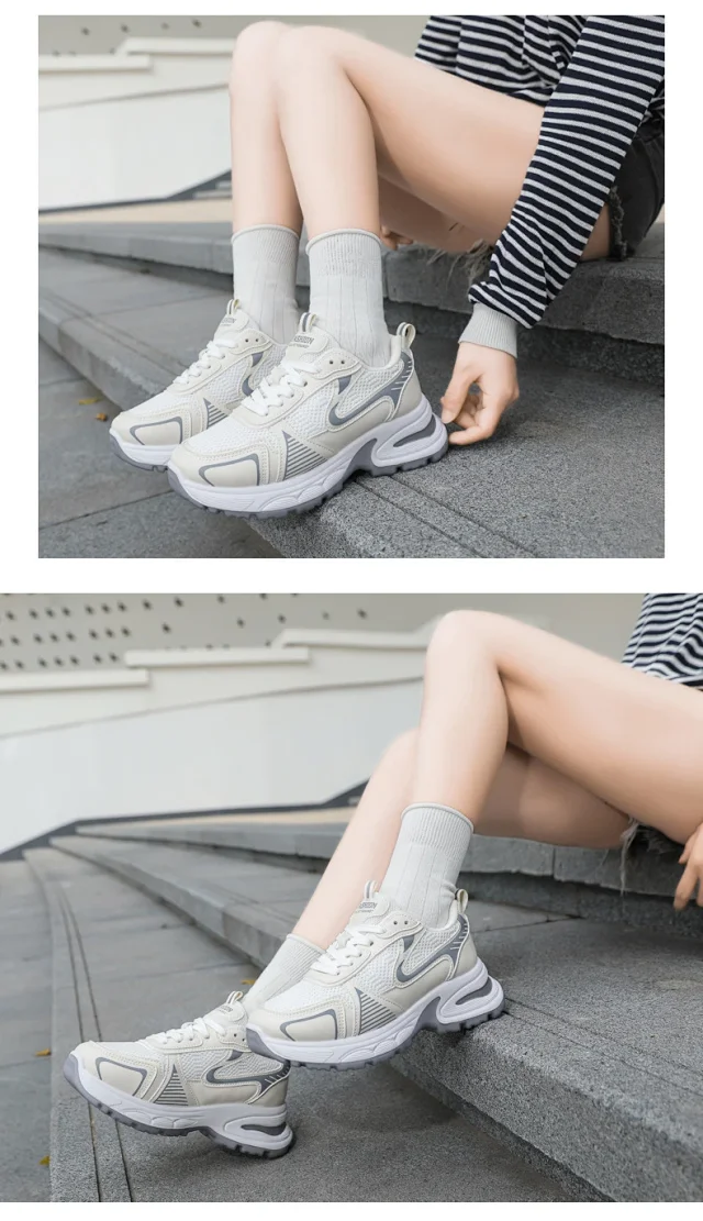Women's Chunky Mesh Platform Sneakers - Korean Style White Detail