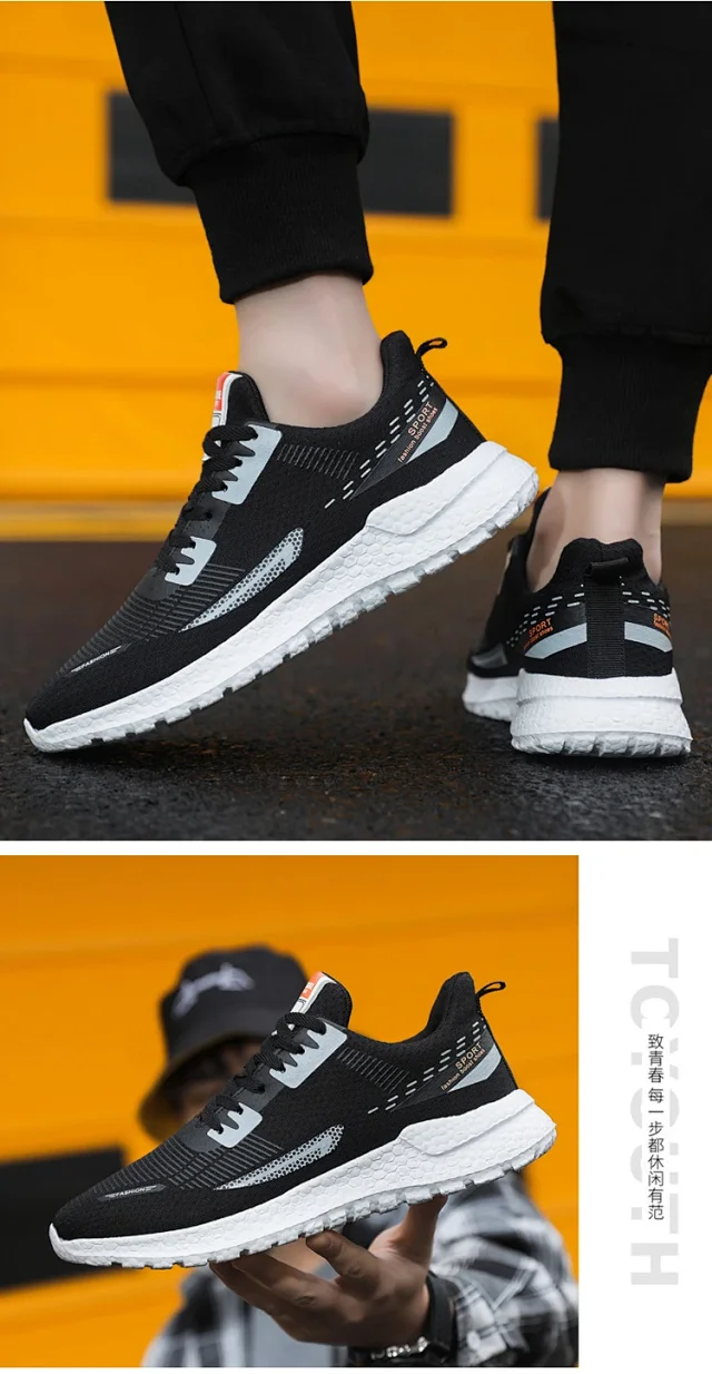 Men's Lightweight Knit White Sneakers Trendy Motion Detail