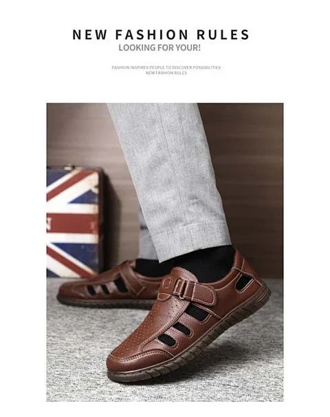 Men's Leather Sandals Non-slip Sole Business Casual Smart Breathable Sandals Detail