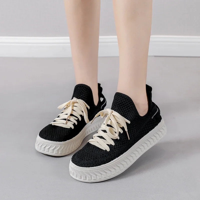 Women's Platform White Sneakers 2025 Mesh Athletic +2cm Y2K
