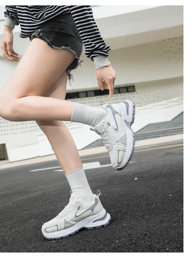Women's Chunky Mesh Platform Sneakers - Korean Style White Detail