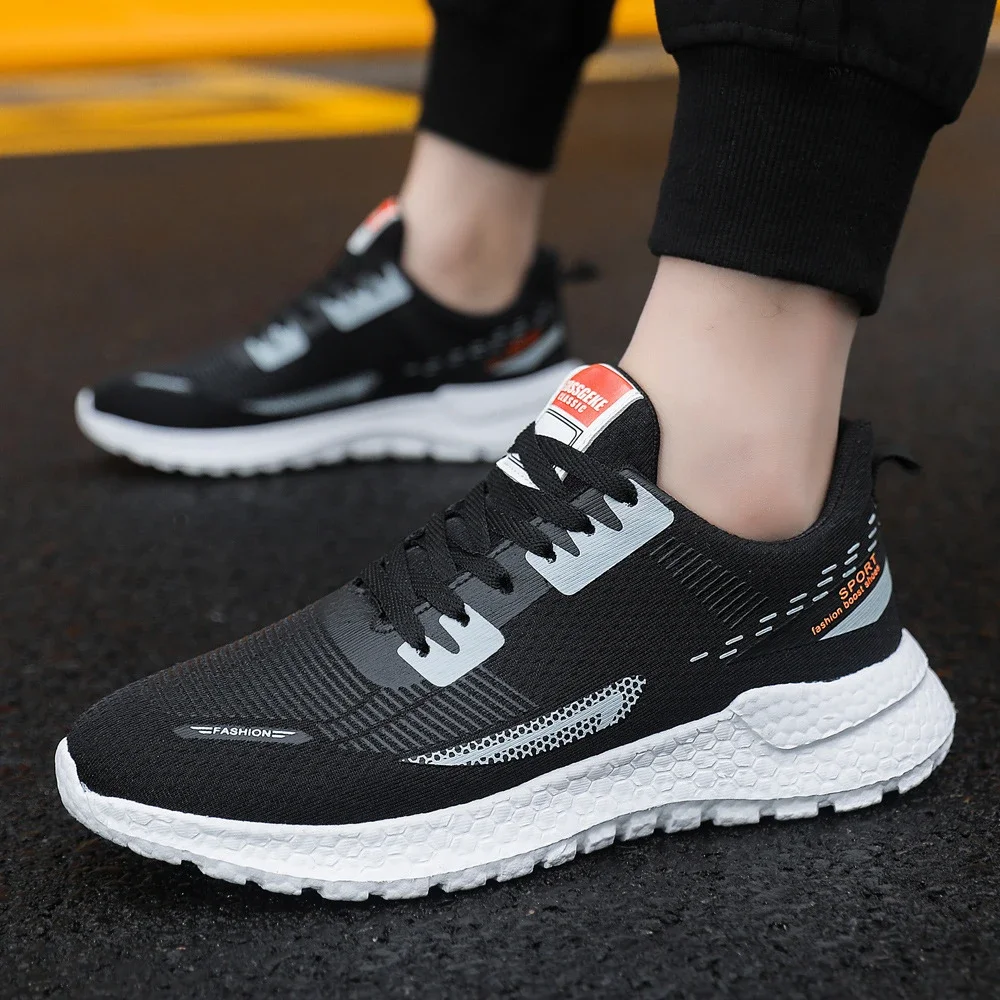 Men's Lightweight Knit White Sneakers Trendy Motion