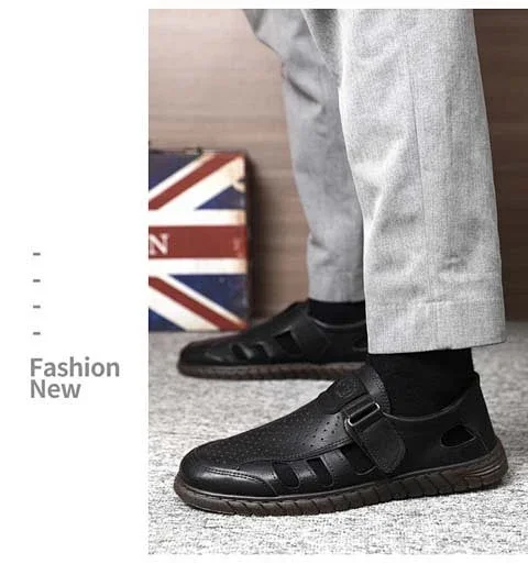 Men's Leather Breathable Dad Sandals Flex Sole Detail
