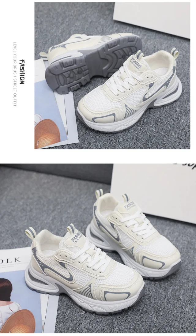 Women's Chunky Mesh Platform Sneakers - Korean Style White Detail