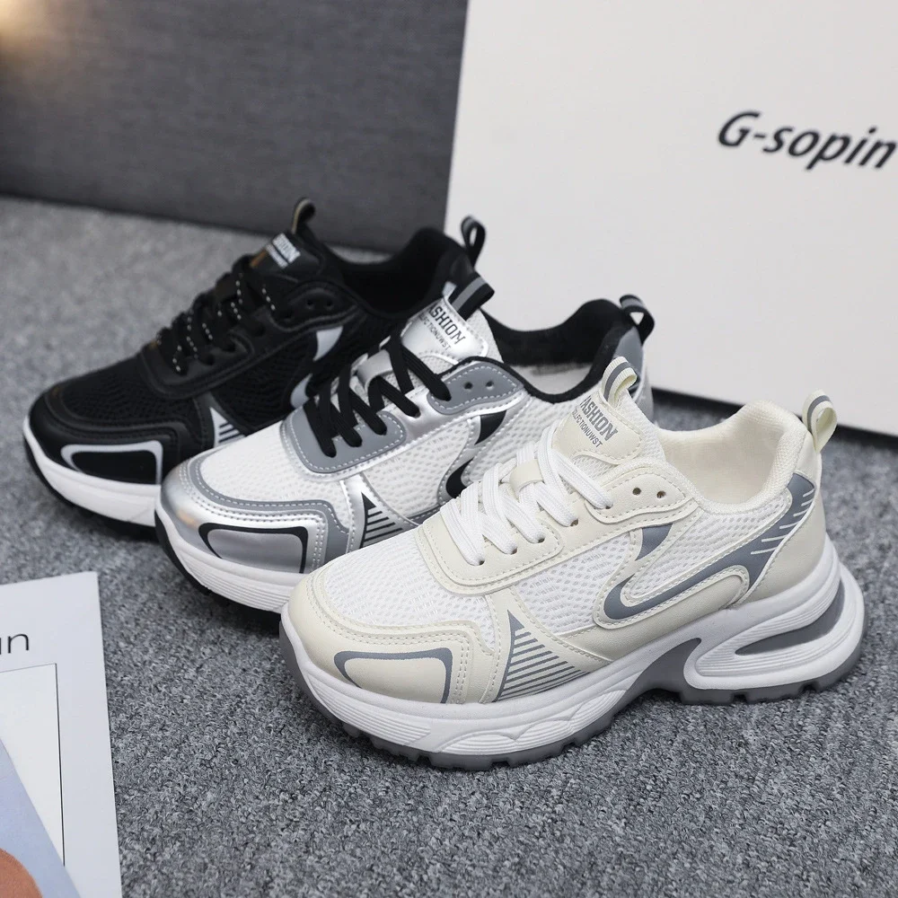 Women's Mesh Chunky Platform White Sneakers