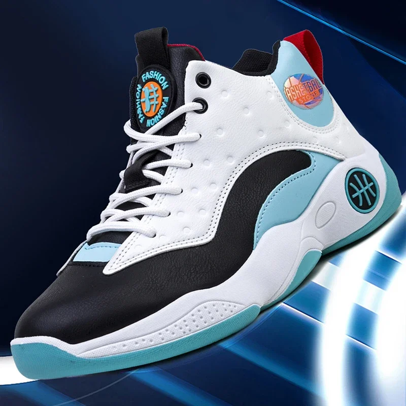 Youth Breathable Leather High-Top Basketball Shoes