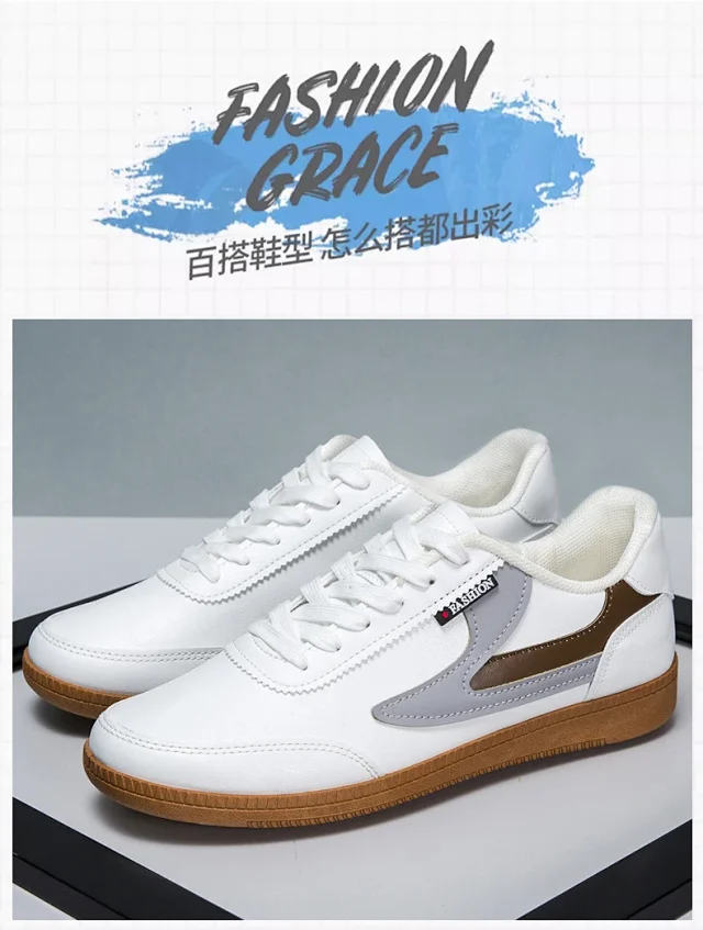 Men's 2025 Leather Sneakers White Canvas Breathable Detail
