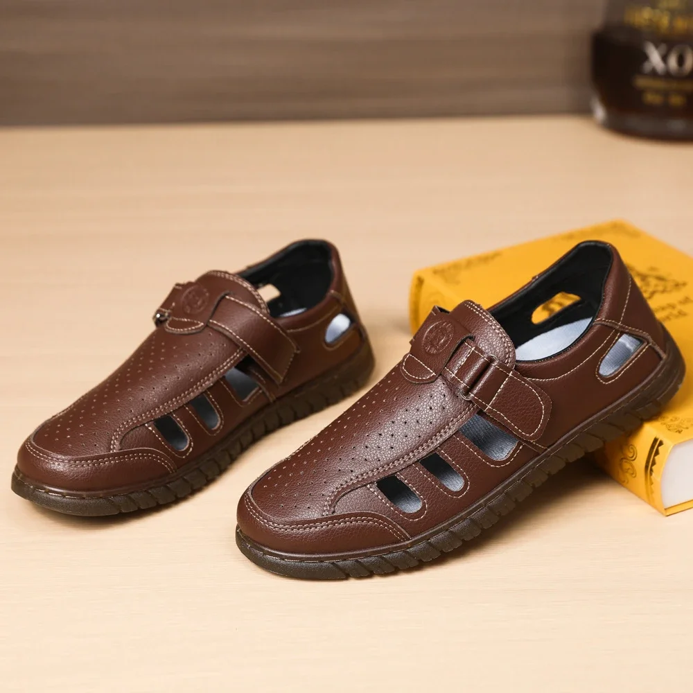 Men's Leather Breathable Dad Sandals Flex Sole