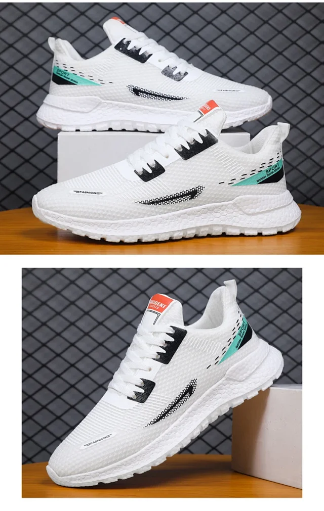 Men's Lightweight Knit White Sneakers Trendy Motion Detail