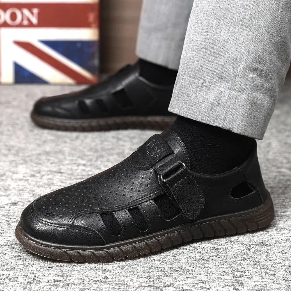 Men's Leather Breathable Dad Sandals Flex Sole