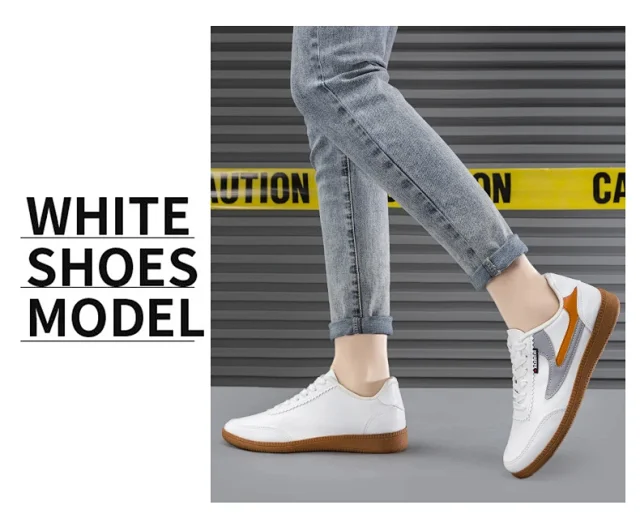 Men's 2025 Leather Sneakers White Canvas Breathable Detail
